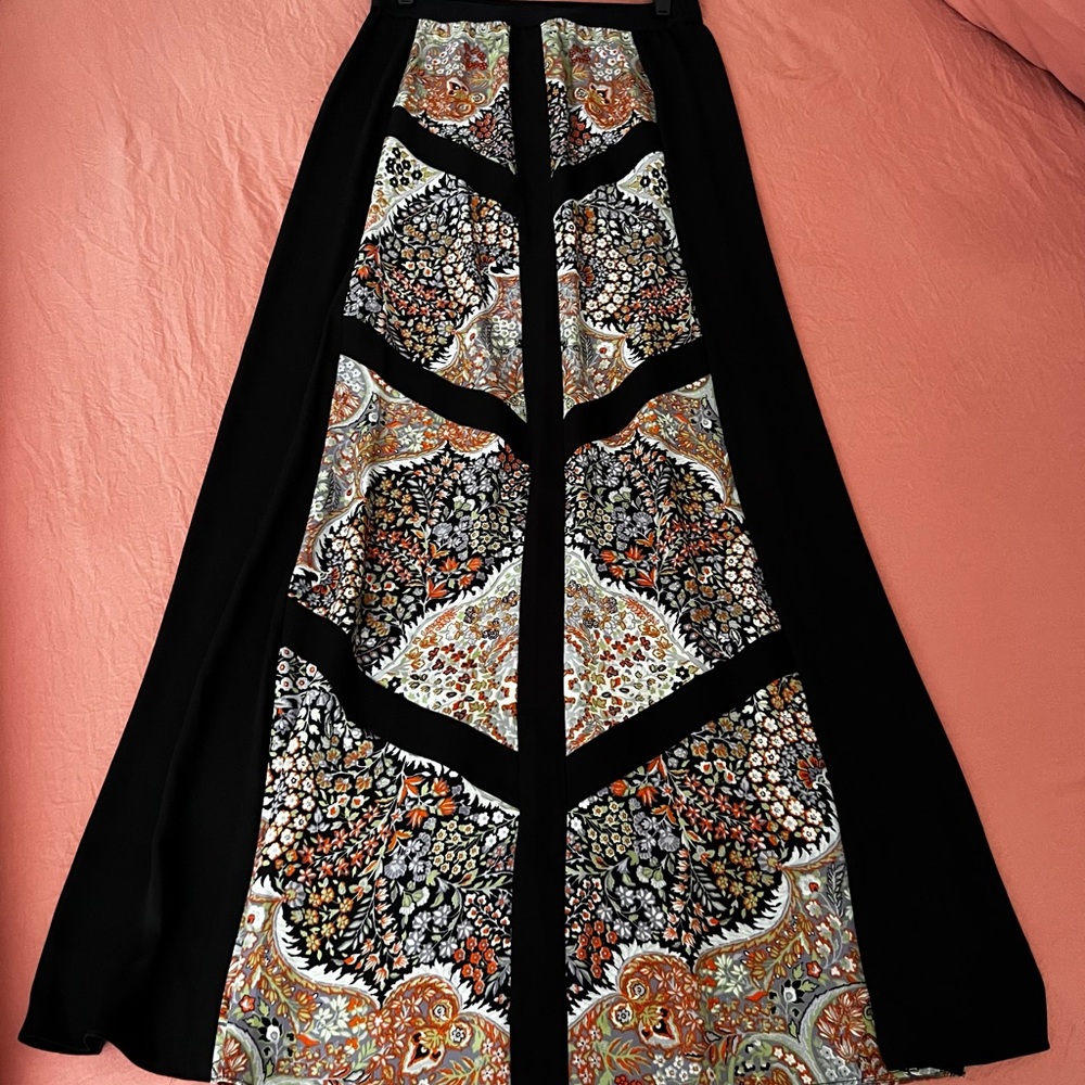 Elegant Black and Multicolor Patterned Skirt